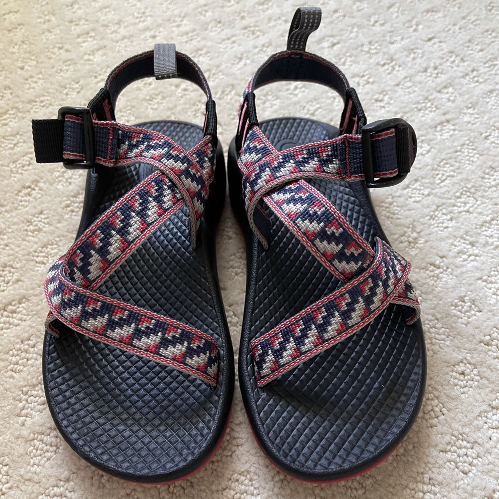 Chaco Kids Black Navy Red Patterned Sport Sandals